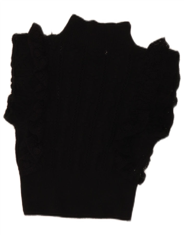 Zara Womens Crop Blouse Top UK 8 Small Black Polyester