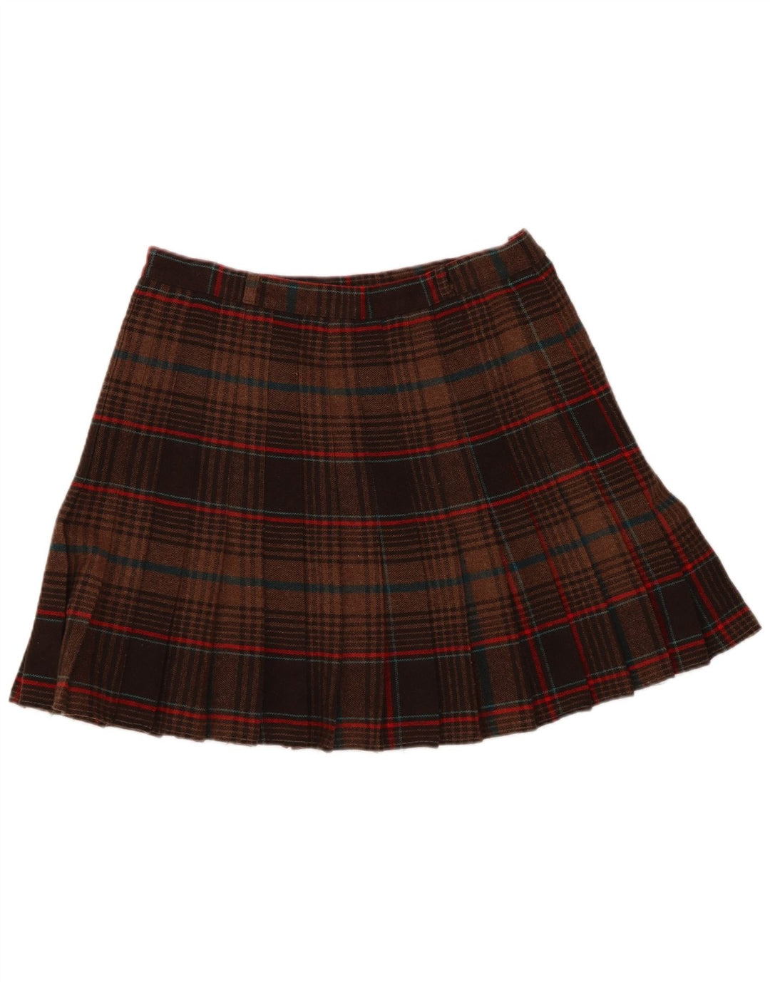 Vintage Womens Mini Pleated Skirt IT 40 Small W26 Brown Plaid Wool