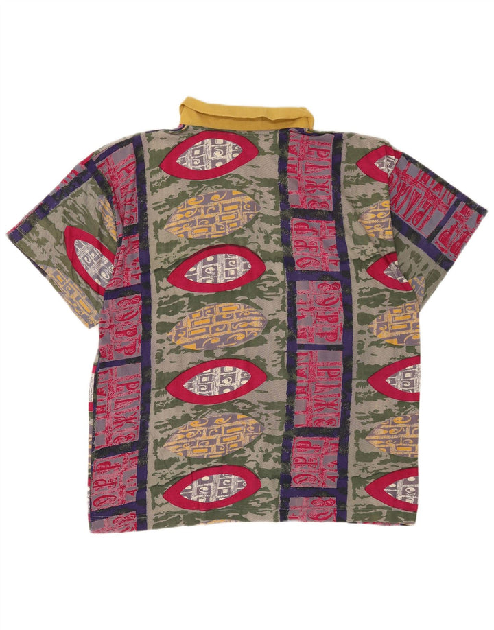 Vintage Mens Polo Shirt Large Multicoloured Geometric Cotton