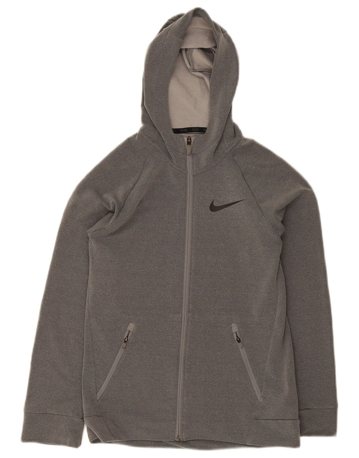 Nike Womens Dri Fit Zip Hoodie Sweater UK 14 Large Grey Polyester