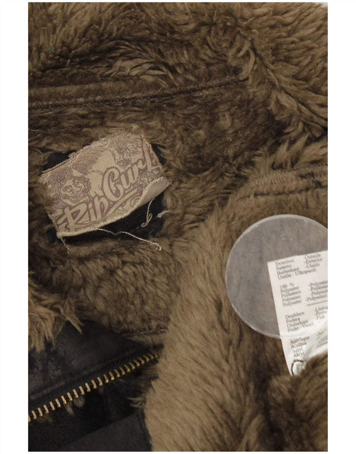 Rip Curl Mens Zip Sherpa Jacket UK 36 Small Black Tie Dye Polyester