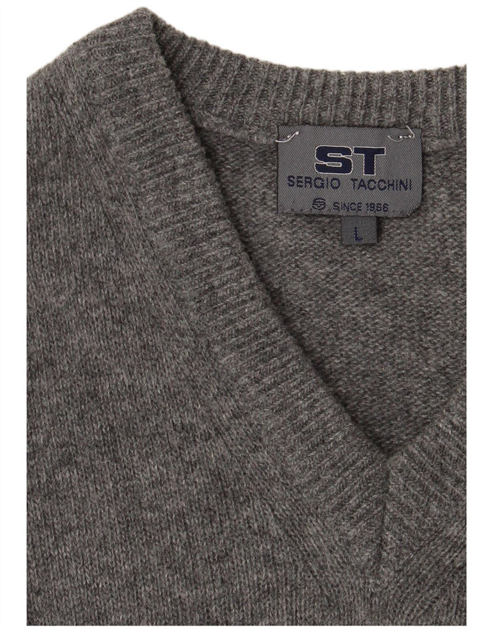 SERGIO TACCHINI Mens V-Neck Jumper Sweater Large Grey