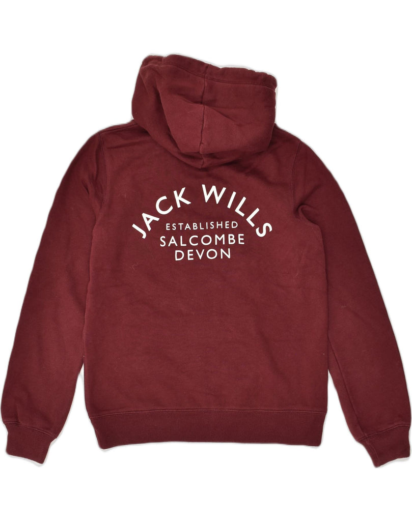 JACK WILLS Womens Graphic Hoodie Jumper UK 12 Medium Burgundy Cotton | Vintage Jack Wills | Thrift | Second-Hand Jack Wills | Used Clothing | Messina Hembry 