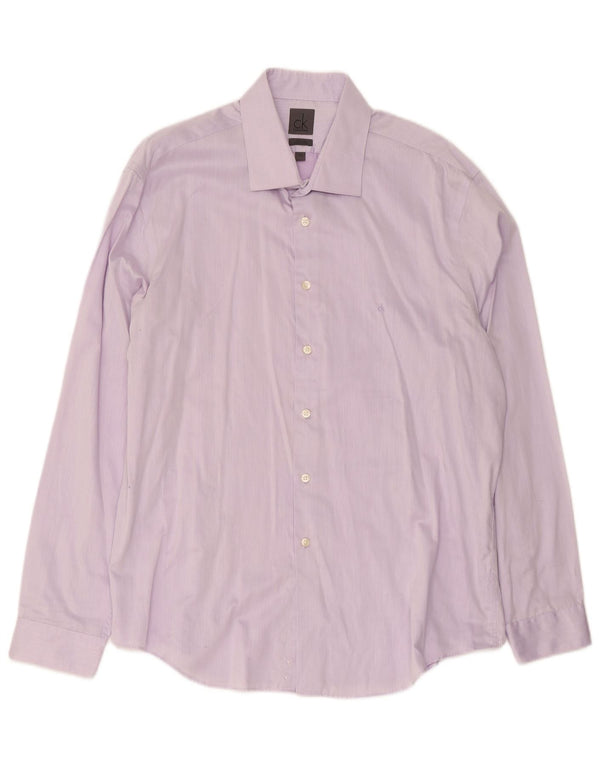 Calvin Klein Mens Slim Fit Shirt Size 44 17 1/2 XL Purple Pinstripe Cotton