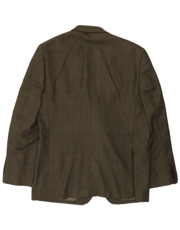 JAEGER Mens 2 Button Blazer Jacket UK 42 XL Khaki Check Wool
