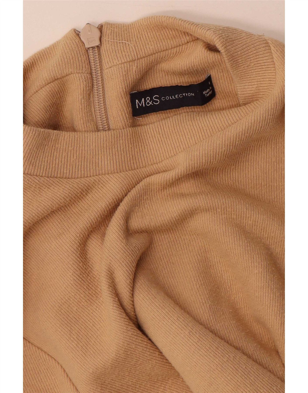 Marks & Spencer Womens Long Sleeve Jumper Dress UK 8 Small Beige Polyester