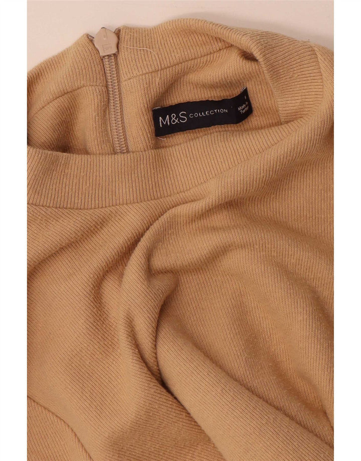 Marks & Spencer Womens Long Sleeve Jumper Dress UK 8 Small Beige Polyester