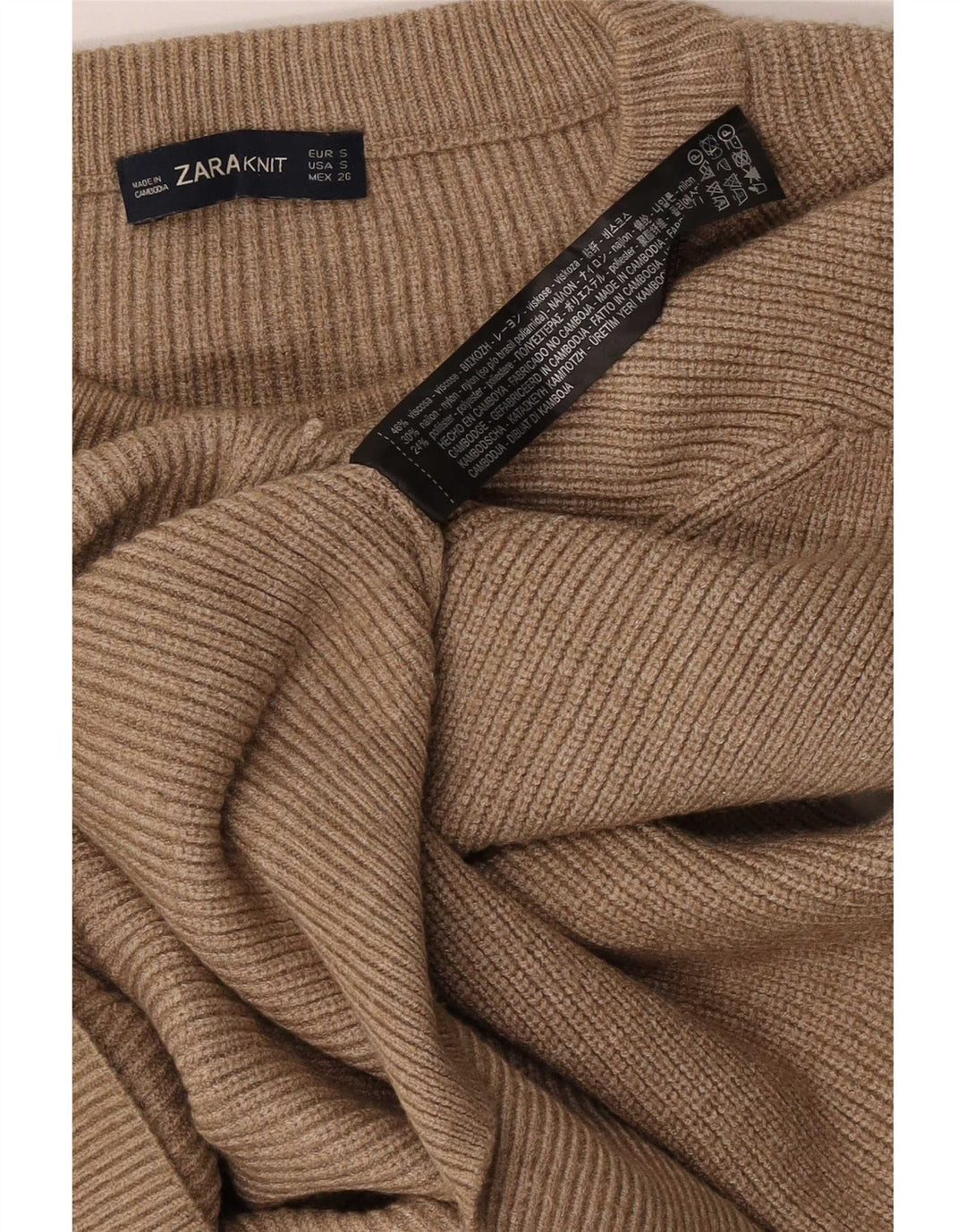 Zara Womens Crop Oversized Crew Neck Jumper Sweater UK 10 Small Brown