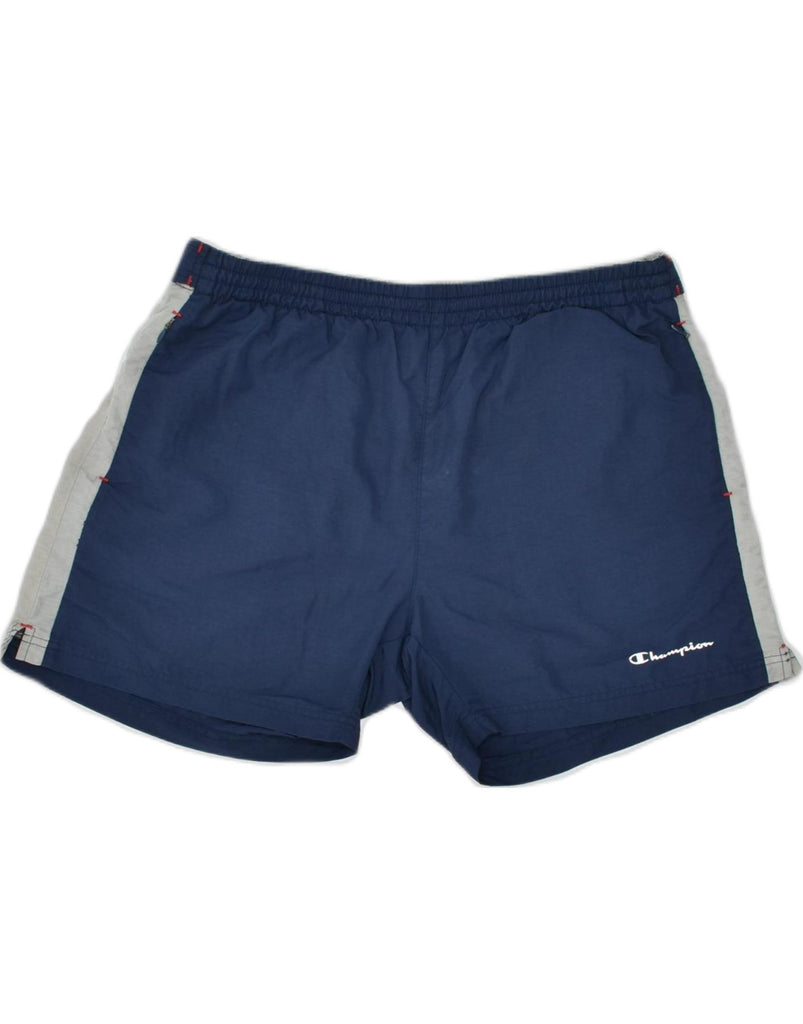 CHAMPION Mens Sport Shorts Large Navy Blue Polyester | Vintage | Thrift | Second-Hand | Used Clothing | Messina Hembry 