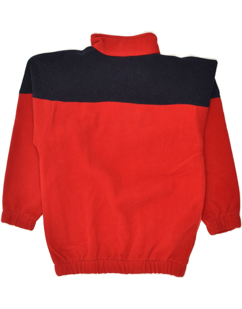 VINTAGE Mens Zip Neck Fleece Jumper Small Red Colourblock Polyester | Vintage Vintage | Thrift | Second-Hand Vintage | Used Clothing | Messina Hembry 