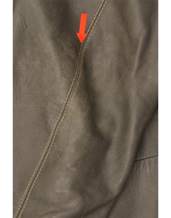Vintage Mens Military Leather Jacket UK 38 Medium Khaki Leather