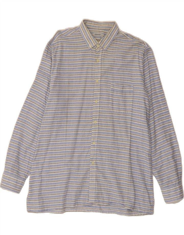 DENVER Mens Shirt Large Blue Striped Vintage Denver and Second-Hand Denver from Messina Hembry 