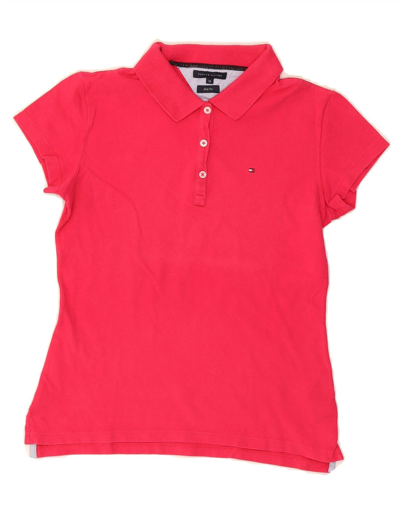 TOMMY HILFIGER Womens Slim Fit Polo Shirt UK 12 Medium Pink Cotton Vintage Tommy Hilfiger and Second-Hand Tommy Hilfiger from Messina Hembry 