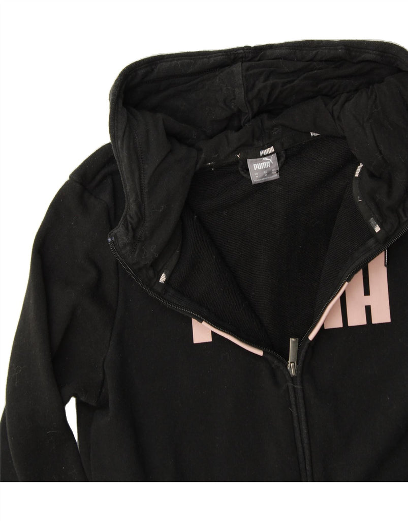 PUMA Womens Graphic Zip Hoodie Sweater UK 12 Medium Black Cotton Vintage Puma and Second-Hand Puma from Messina Hembry 