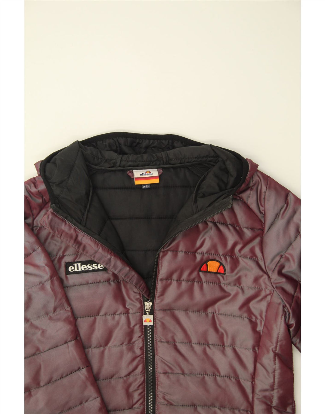 ELLESSE Womens Hooded Padded Jacket UK 10 Small Burgundy Nylon Vintage Ellesse and Second-Hand Ellesse from Messina Hembry 