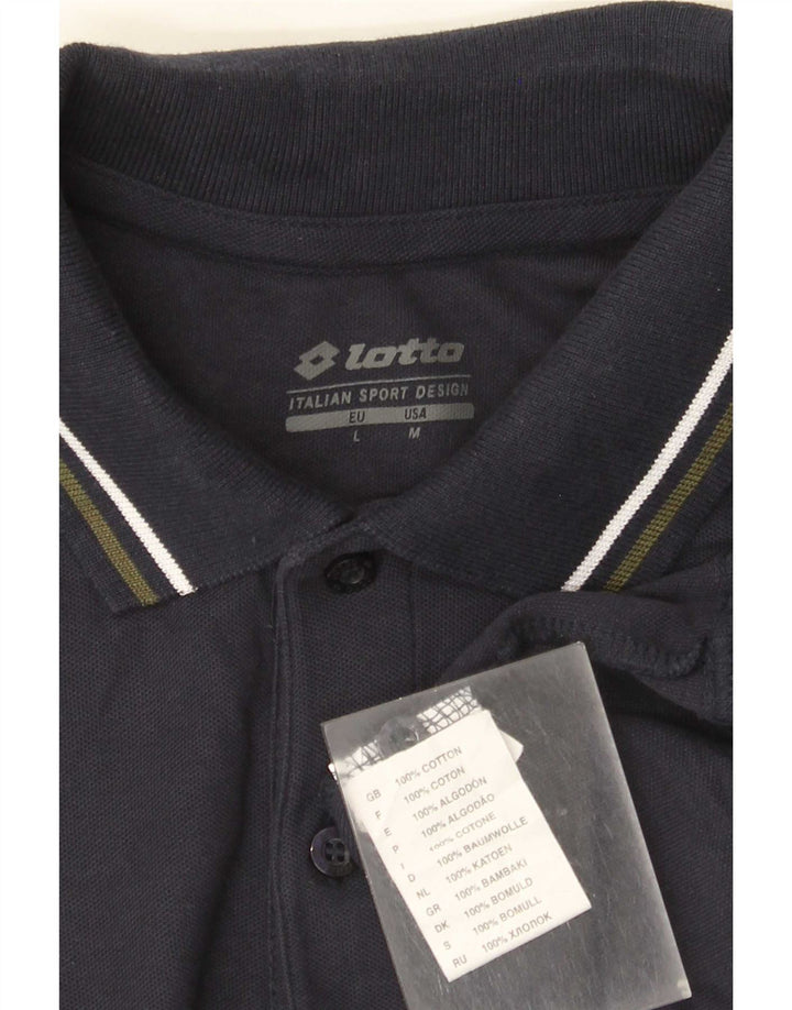 Lotto Mens Polo Shirt Medium Navy Blue Striped Cotton