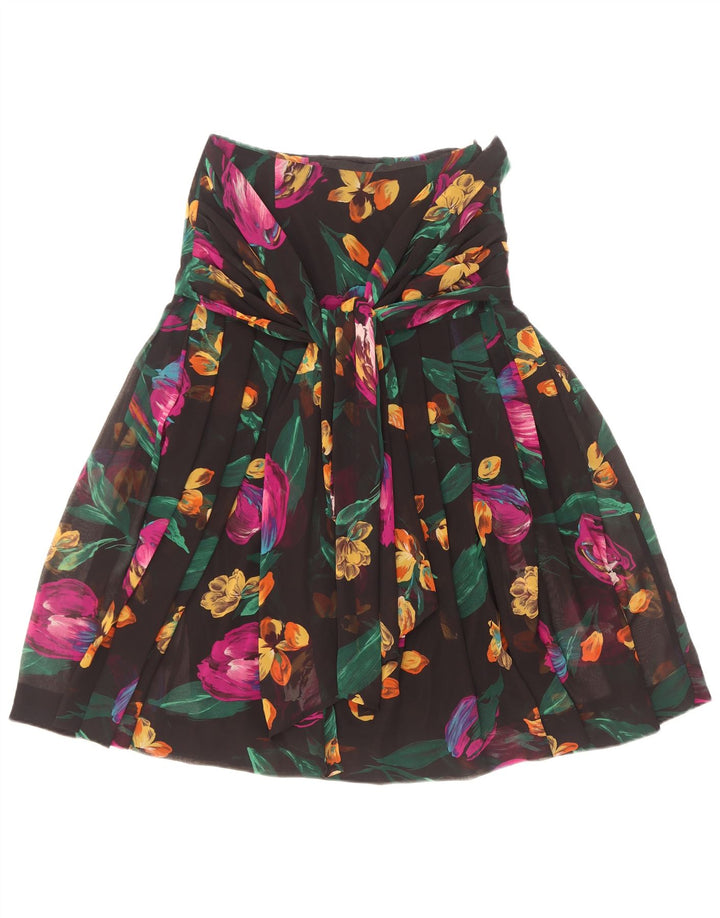 Giorgio Ti Womens Pleated A-Line Skirt IT 42 Medium Black Floral Polyester