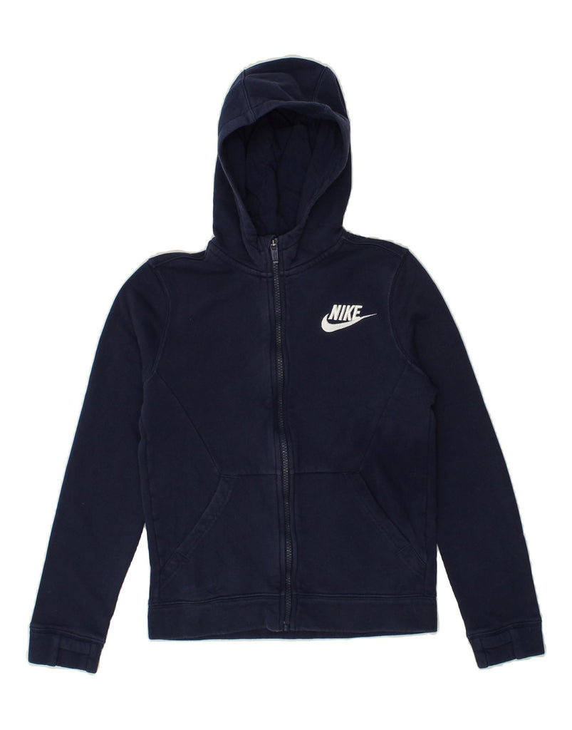 NIKE Boys Graphic Zip Hoodie Sweater 10-11 Years Medium  Navy Blue Cotton | Vintage Nike | Thrift | Second-Hand Nike | Used Clothing | Messina Hembry 