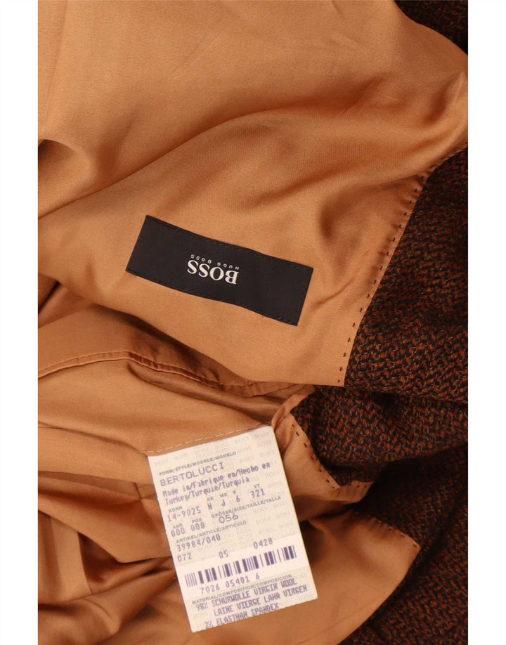 Hugo Boss Mens 2 Button Blazer Jacket EU 56 3XL Brown Herringbone