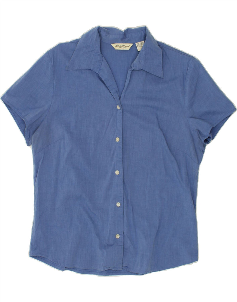 EDDIE BAUER Womens Tall Short Sleeve Shirt UK 16 Large Blue Cotton | Vintage Eddie Bauer | Thrift | Second-Hand Eddie Bauer | Used Clothing | Messina Hembry 
