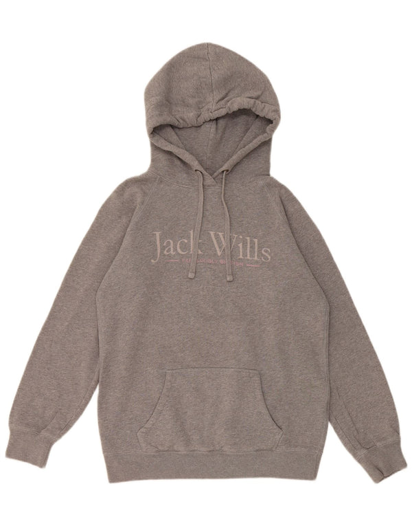 Jack Wills Womens Graphic Oversized Hoodie Jumper UK 8 Small Grey Cotton