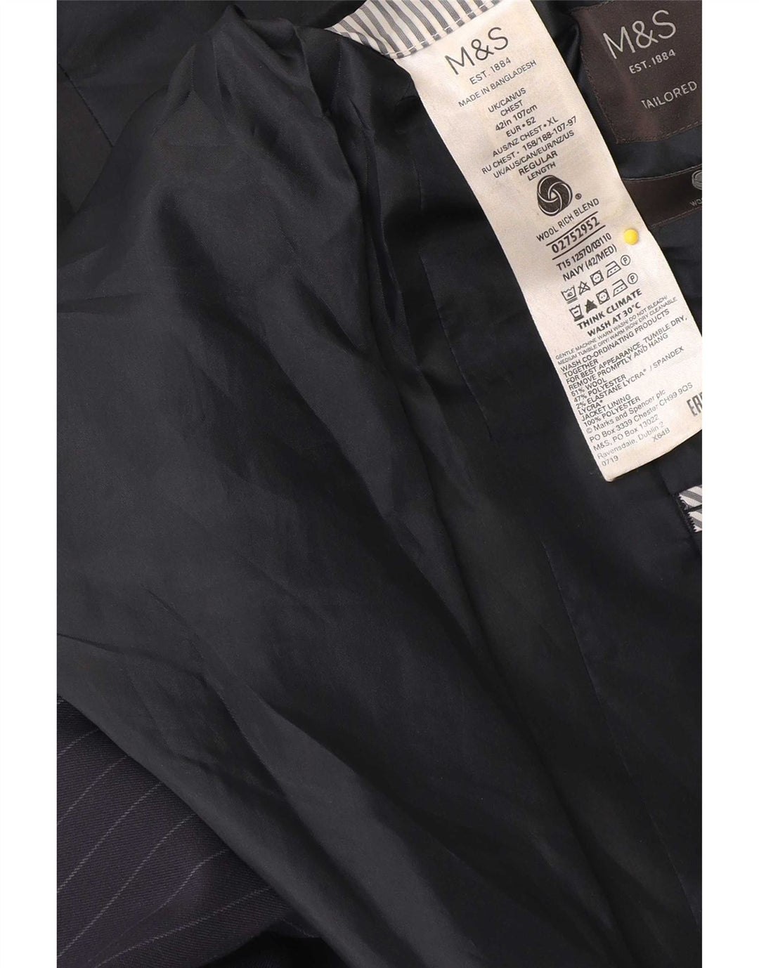 Marks & Spencer Mens Blazer Jacket IT 42 Medium Navy Blue Pinstripe