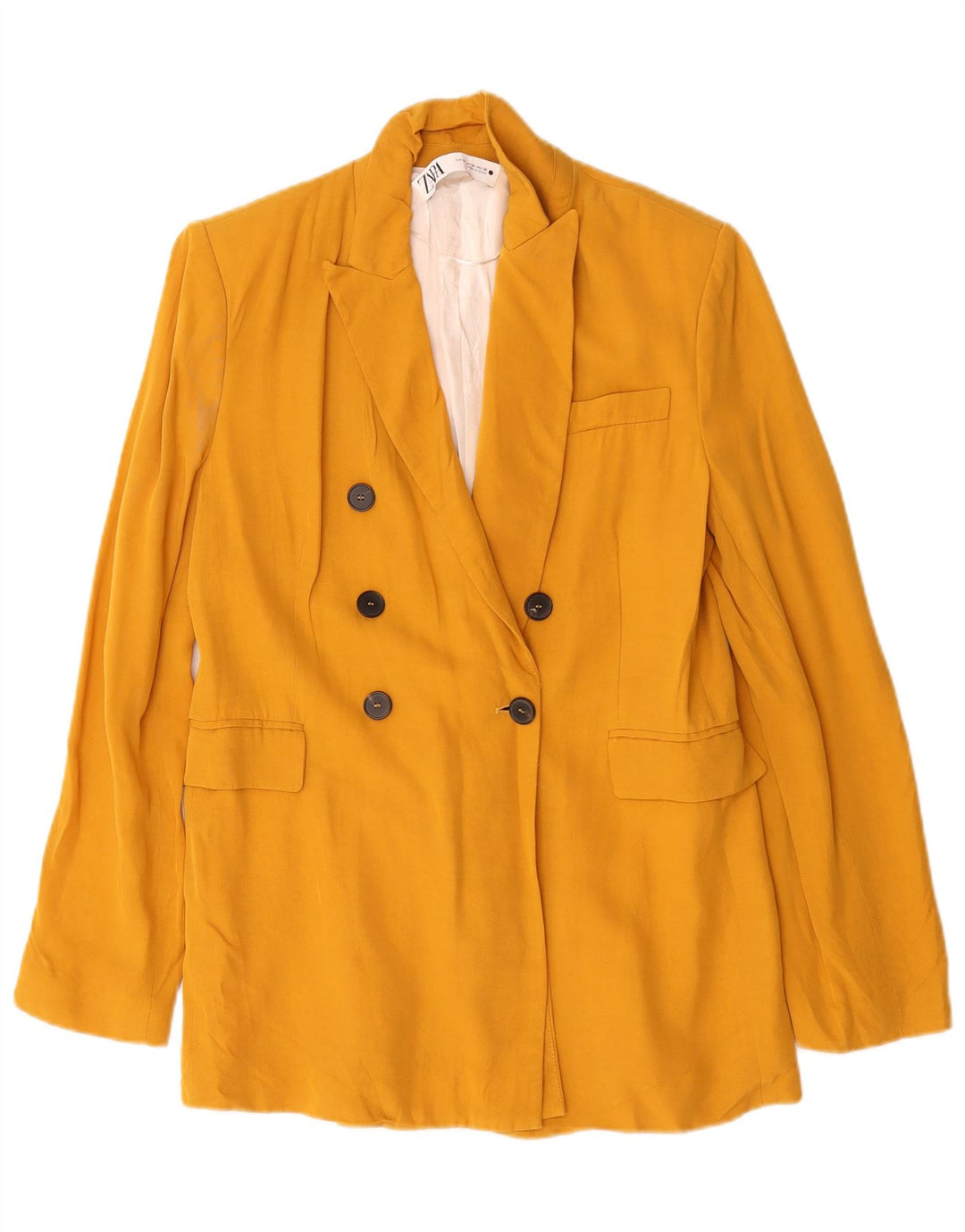 Zara Womens Double Breasted Blazer Jacket UK 14 Medium Yellow Viscose