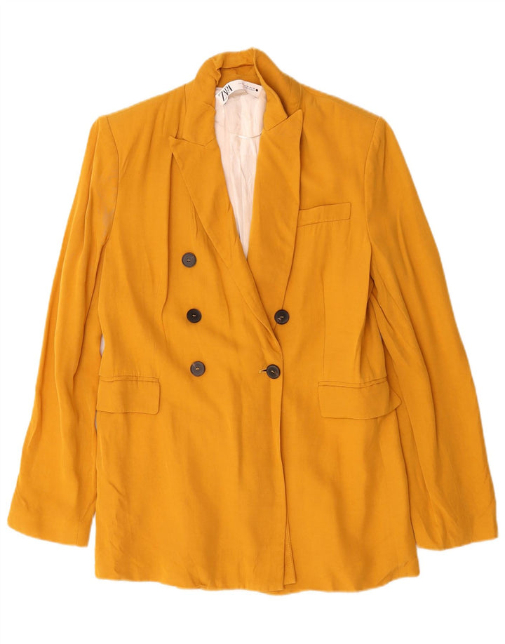 Zara Womens Double Breasted Blazer Jacket UK 14 Medium Yellow Viscose