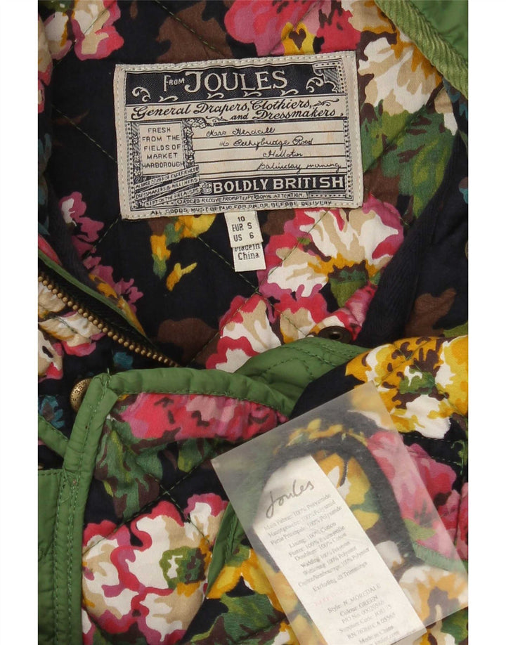 Joules Womens Quilted Jacket UK 10 Small Green Floral Polyamide
