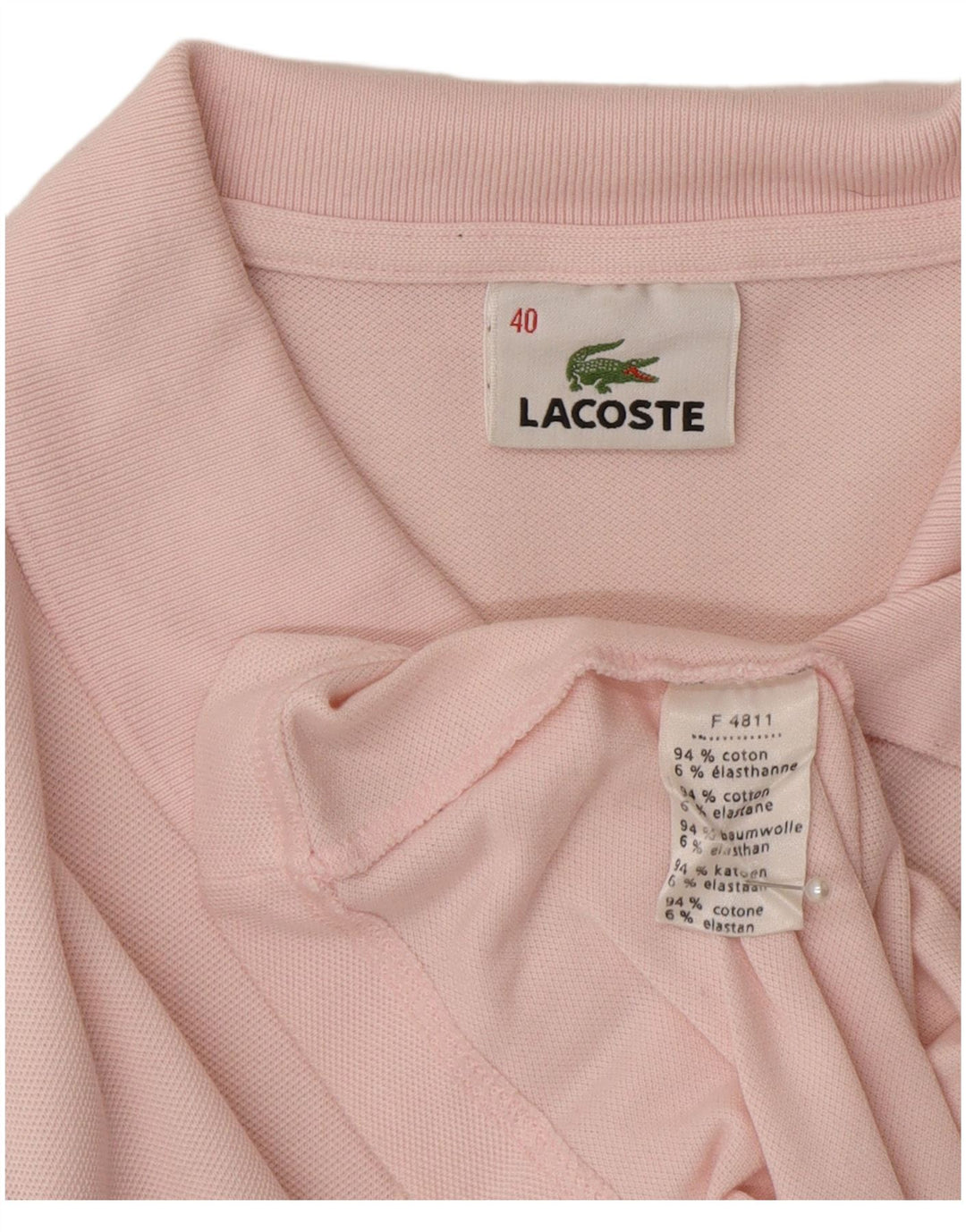 Lacoste Womens Long Sleeve Polo Shirt Size 40 Medium Pink Cotton