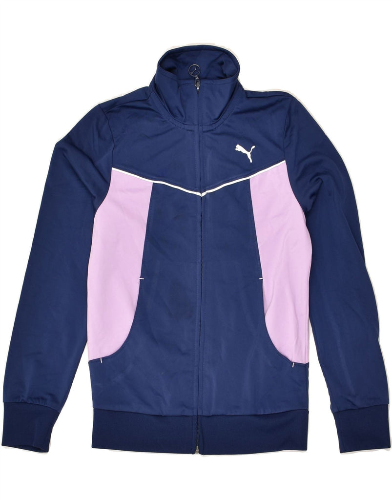 PUMA Girls Tracksuit Top Jacket 9-10 Years Medium Navy Blue Polyester | Vintage Puma | Thrift | Second-Hand Puma | Used Clothing | Messina Hembry 