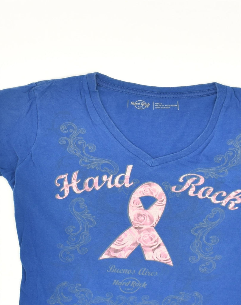 HARD ROCK Womens Buenos Aires Graphic T-Shirt Top UK 8 Small Blue Cotton | Vintage Hard Rock | Thrift | Second-Hand Hard Rock | Used Clothing | Messina Hembry 