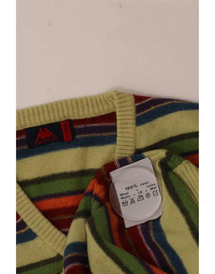 Kappa Mens V-Neck Jumper Sweater XL Multicoloured Striped Wool
