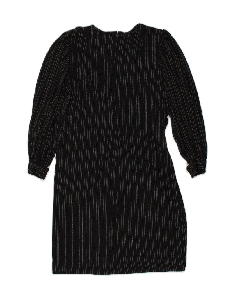 VINTAGE Womens Long Sleeve Shift Dress UK 14 Medium Black Pinstripe | Vintage Vintage | Thrift | Second-Hand Vintage | Used Clothing | Messina Hembry 