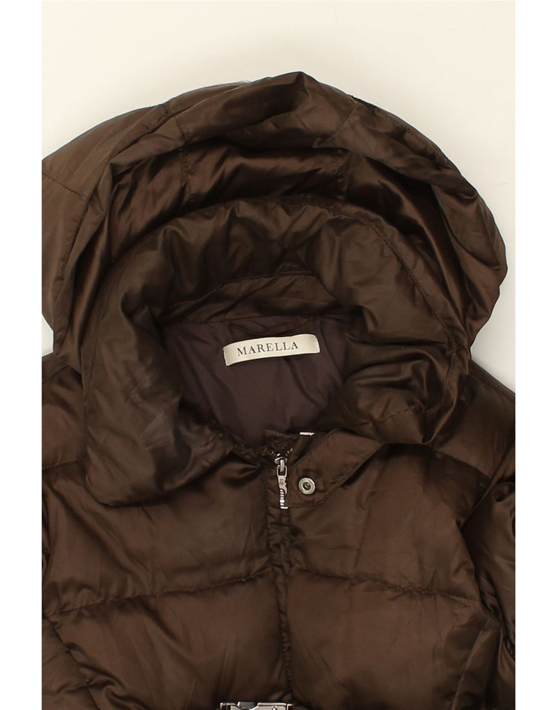 MARELLA Womens Hooded Padded Coat UK 16 Large Brown Nylon | Vintage Marella | Thrift | Second-Hand Marella | Used Clothing | Messina Hembry 