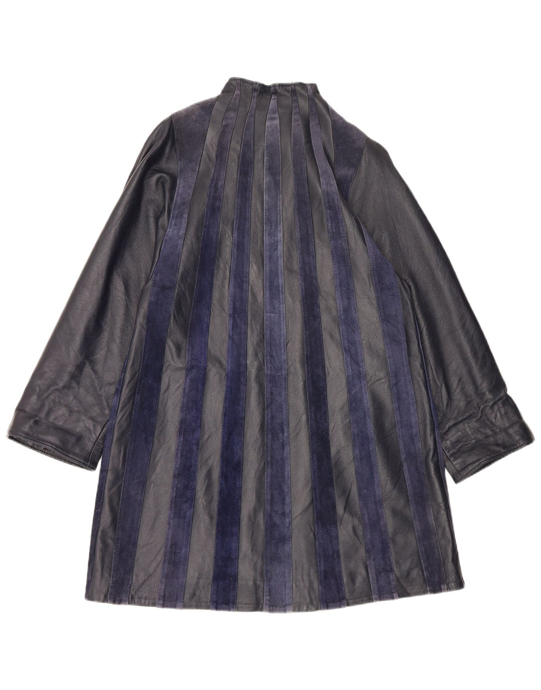 Vintage Womens Leather Coat UK 14 Medium Navy Blue Striped