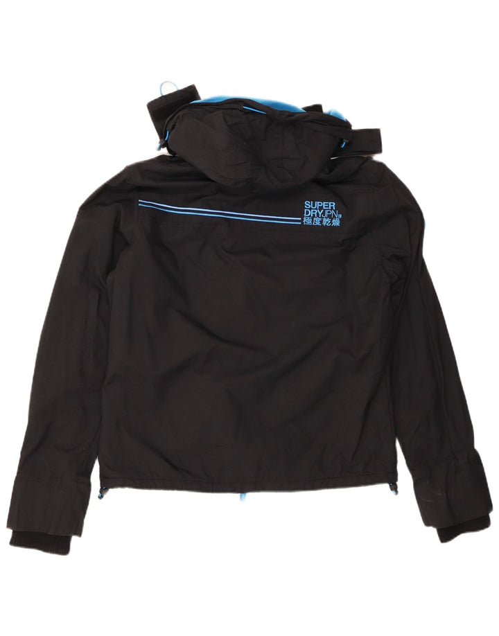 SUPERDRY Womens Hooded Windbreaker Jacket UK 12 Medium Black Nylon