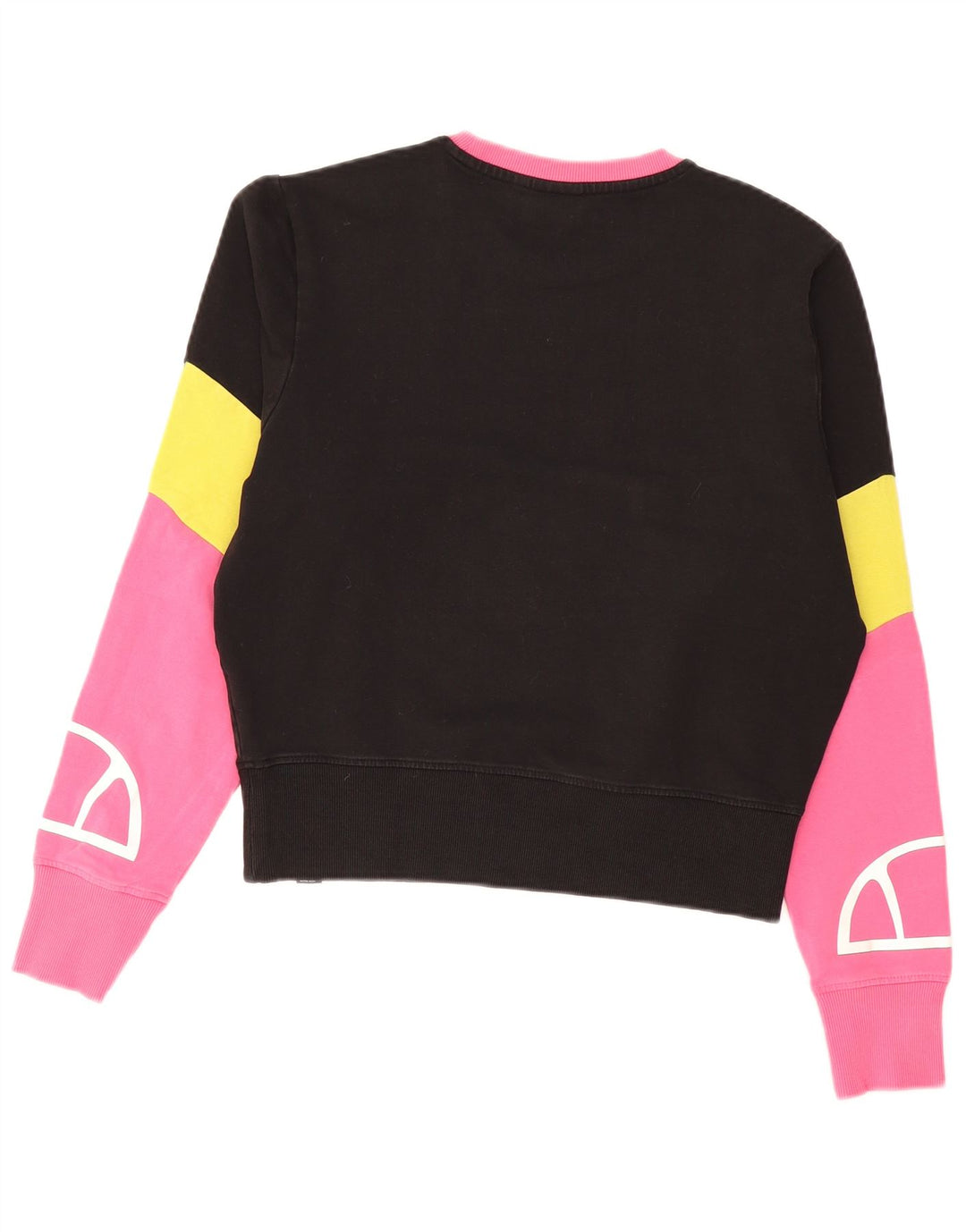 ELLESSE Womens Graphic Sweatshirt Jumper UK 14 Medium Black Colourblock Vintage Ellesse and Second-Hand Ellesse from Messina Hembry 
