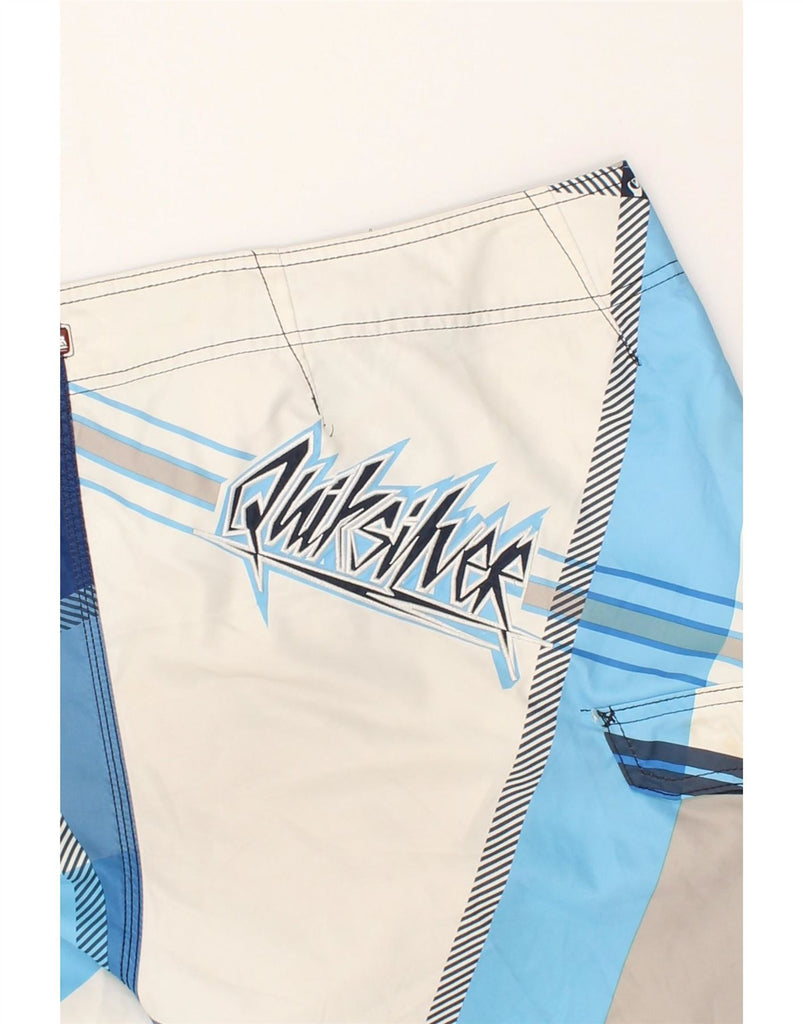 QUIKSILVER Mens Graphic Swimming Shorts XL W38 Blue Colourblock Vintage Quiksilver and Second-Hand Quiksilver from Messina Hembry 