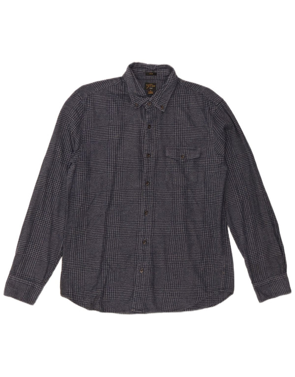 J. Crew Mens Slim Fit Flannel Shirt Large Navy Blue Check Cotton