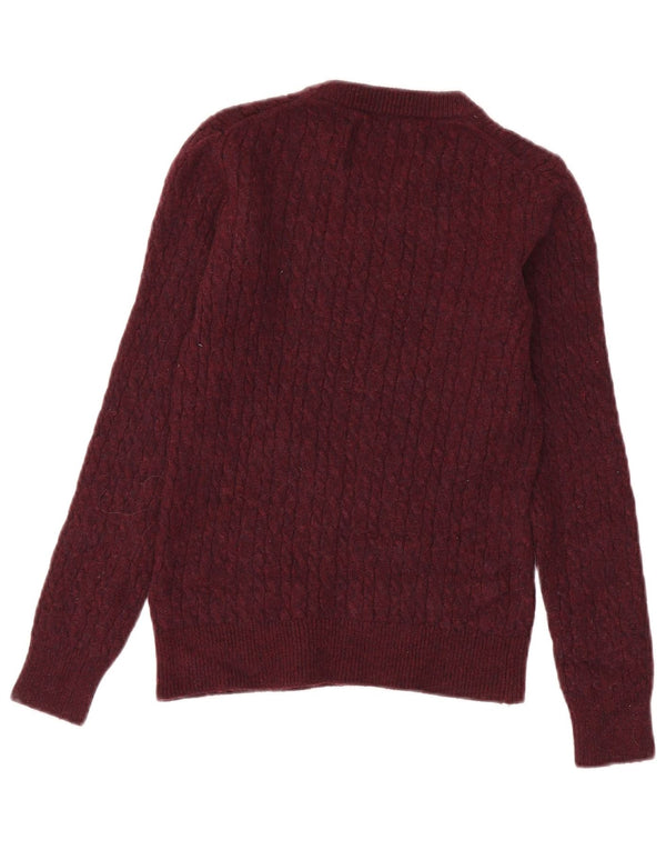Jack Wills Womens Crew Neck Jumper Sweater UK 8 Small Burgundy Merino Wool