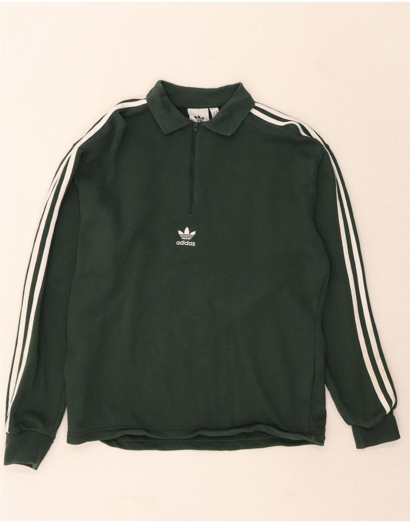 ADIDAS Mens Polo Neck Jumper Sweater Small Green Cotton Vintage Adidas and Second-Hand Adidas from Messina Hembry 
