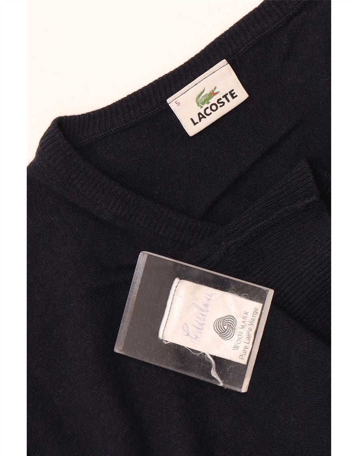 Lacoste Mens V-Neck Jumper Sweater Size 5 Large Navy Blue Wool