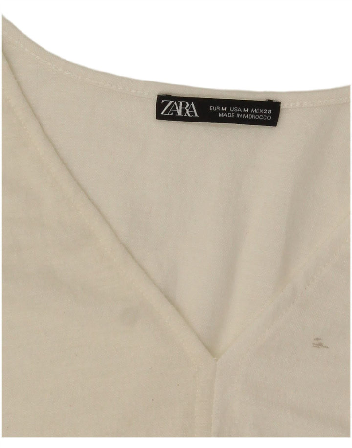 Zara Womens Oversized Crop Blouse Top UK 14 Medium Off White