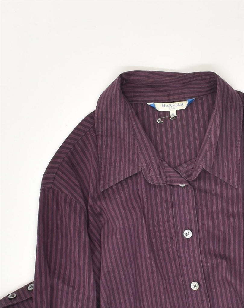 MARELLA Womens Shirt IT 44 Medium Purple Striped Cotton | Vintage Marella | Thrift | Second-Hand Marella | Used Clothing | Messina Hembry 