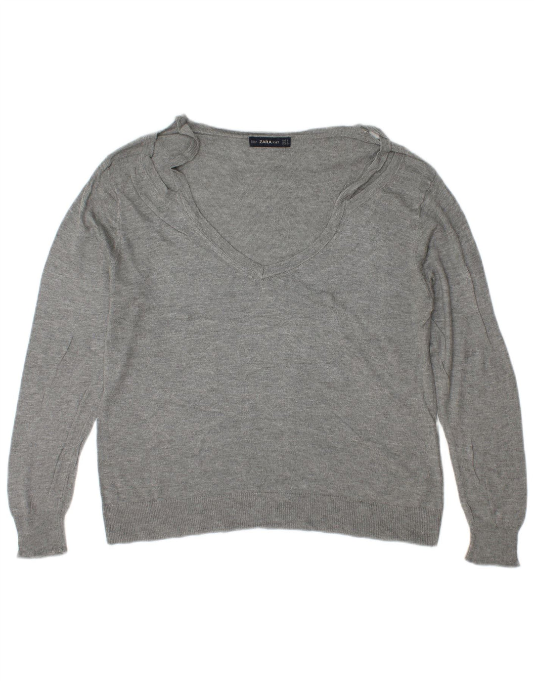Zara Womens V-Neck Jumper Sweater UK 16 Large Grey Viscose