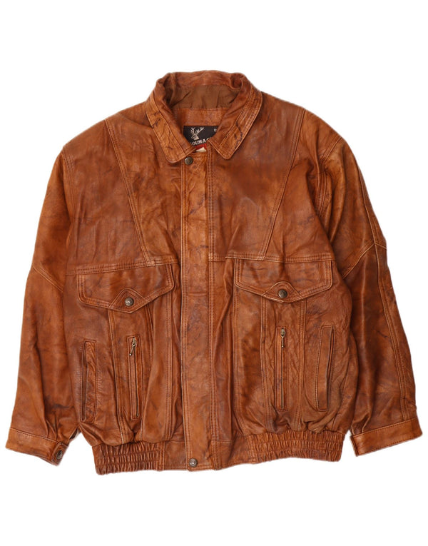 Vintage Mens Bomber Leather Jacket UK 40 Large Brown Leather