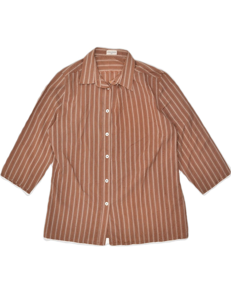 SEIDENSTICKER Womens 3/4 Sleeve Shirt Blouse IT 42 Medium Brown Striped | Vintage Seidensticker | Thrift | Second-Hand Seidensticker | Used Clothing | Messina Hembry 