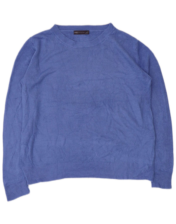 Marks & Spencer Womens Boat Neck Jumper Sweater UK 14 Large Blue Acrylic