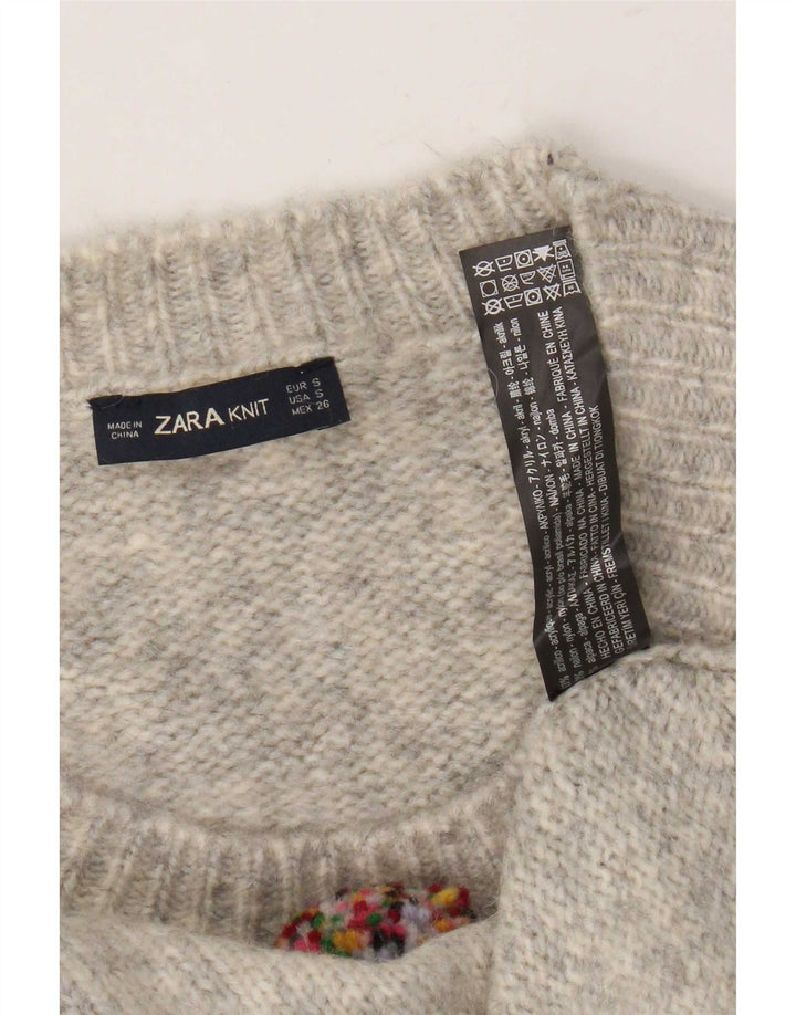 Zara Womens Oversized Crew Neck Jumper Sweater UK 10 Small Grey Flecked
